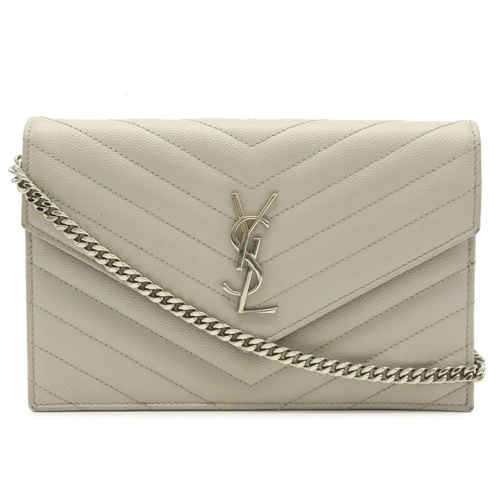 SAINT LAURENT Paris Monogram Envelope Chain Bag Clutch Gray